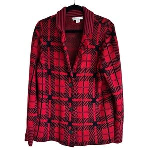 Christopher & Banks Red/Black Plaid Blazer Sweater, sz L Holiday